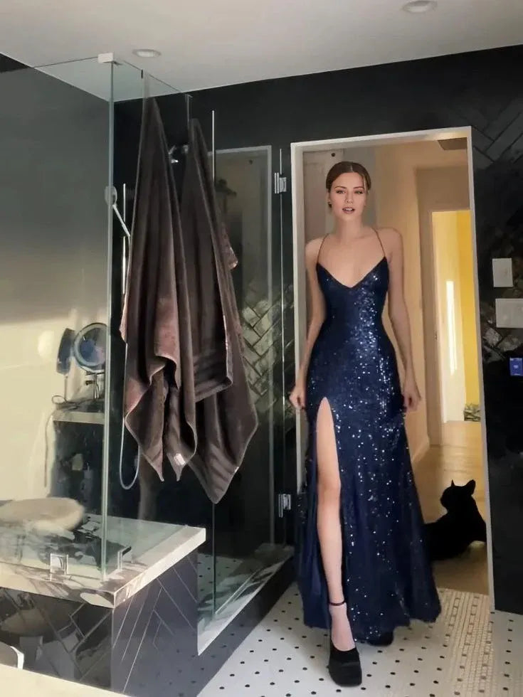 TingPo Wholesale Gorgeous Shiny Sequin Sexy Backless Evening Prom Dress Party Long Tight Dress